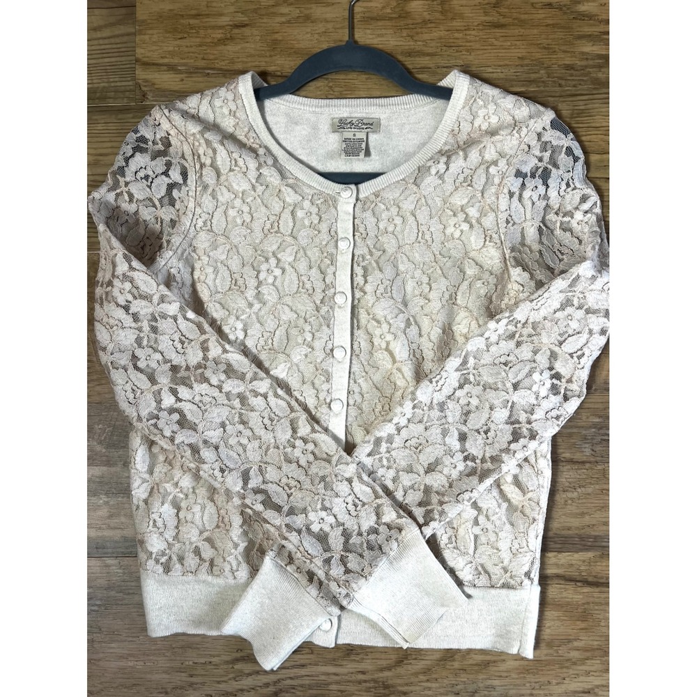 Lucky Brand Lace Button Up Cardigan Sweater‎ Size Small boho Secretary Dainty